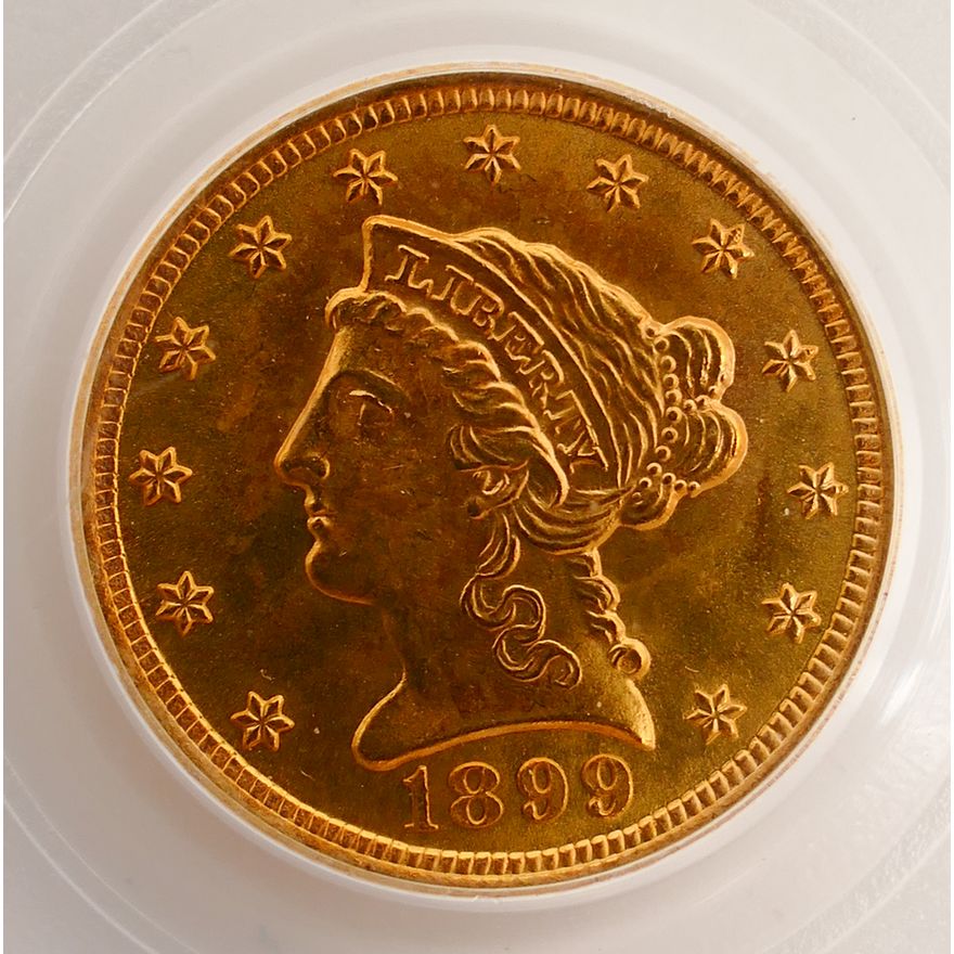 United States 1899 Gold Liberty Head Quarter Eagle $2 1/2 Dollar Coin, PCGS MS66