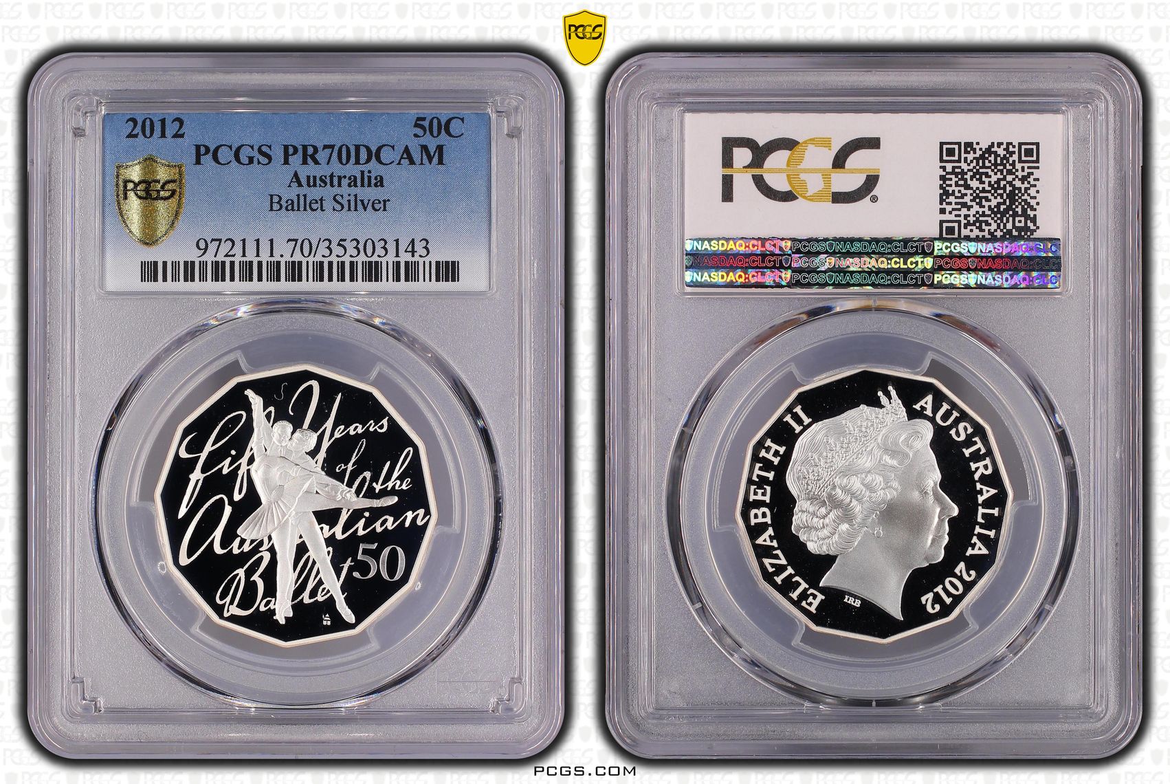 317 · 2012 Australia Fifty Cent, 50c Proof Ballet Silver PCGS - PR70DCAM POP 2/0 -143