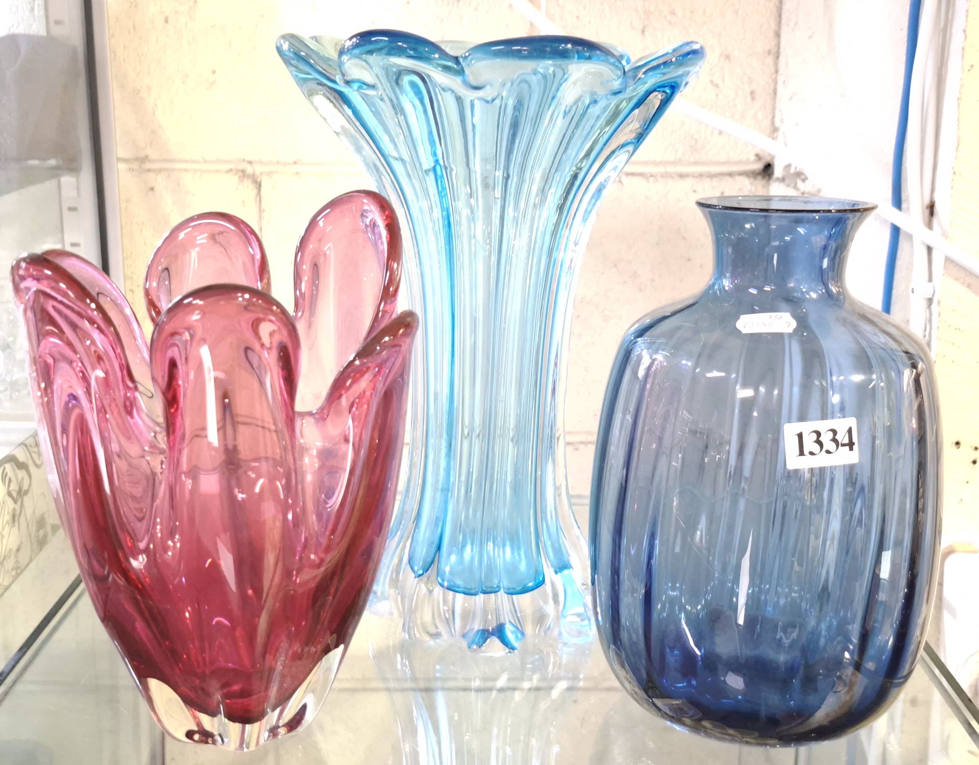 1334 · THREE ART GLASS VASES