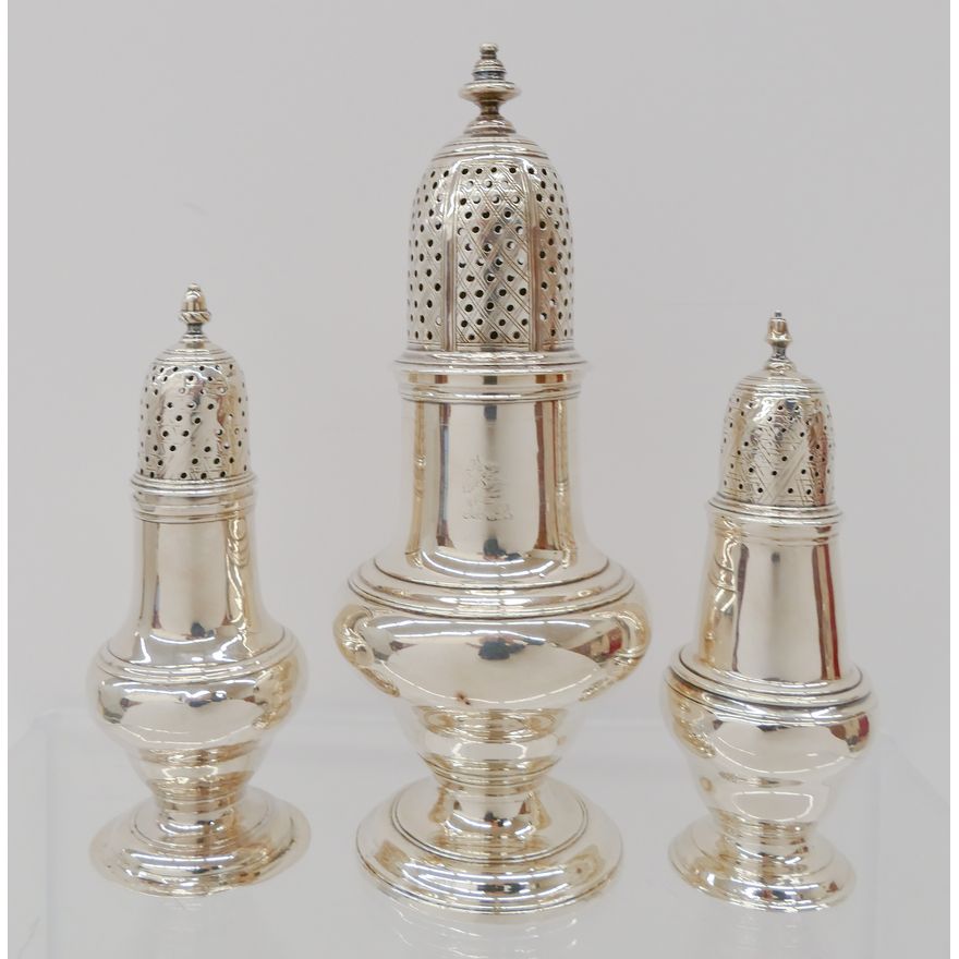3pc English Georgian Silver Sugar Casters