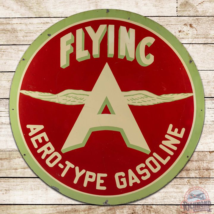 Flying A Aero-Type Gasoline 48" Double Sided Porcelain Logo Sign w/ "Chicken Wing"