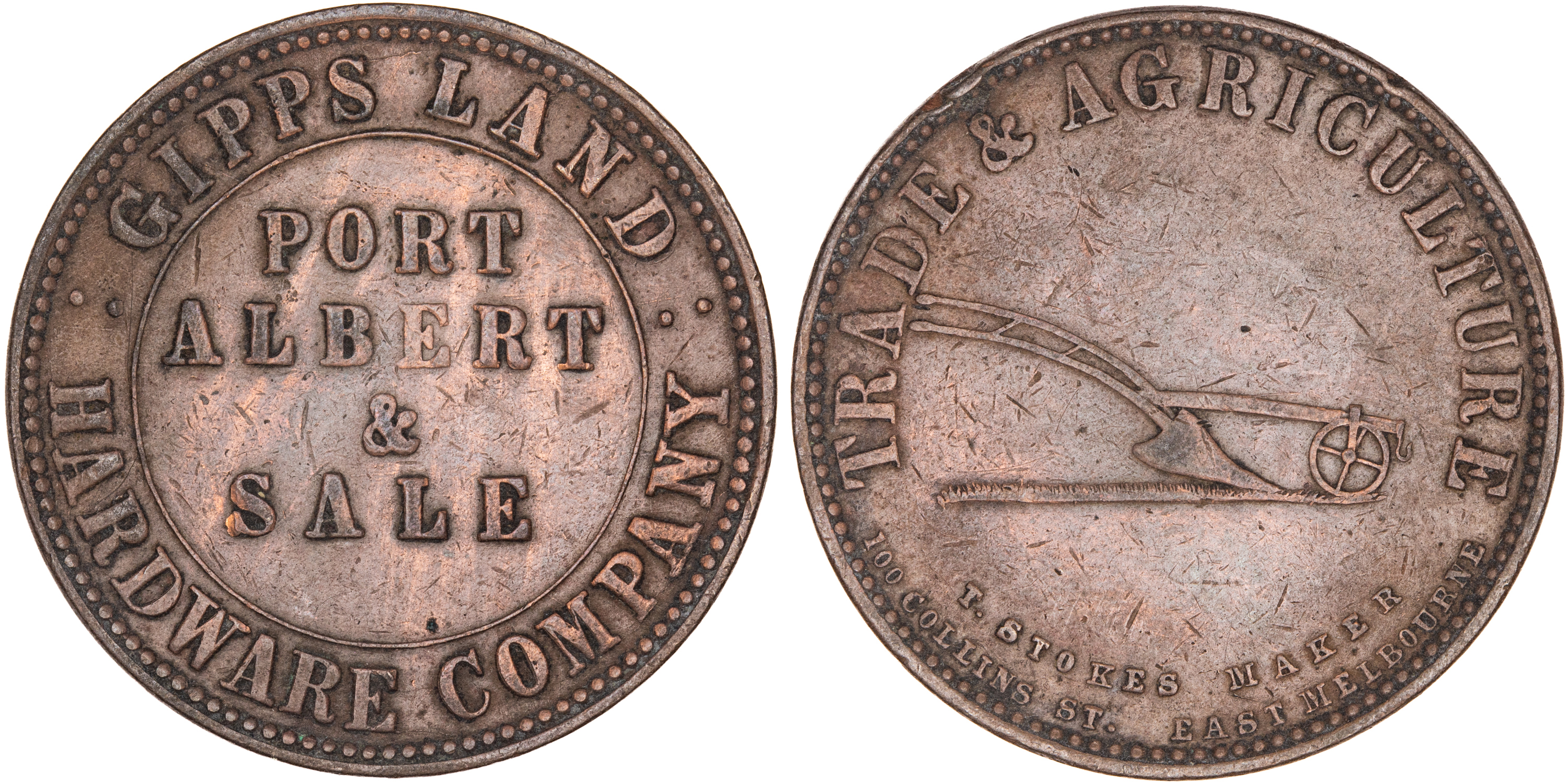 A.83 - Gipps Land Hardware Company, Port Albert & Sale, Penny, 1862, VF