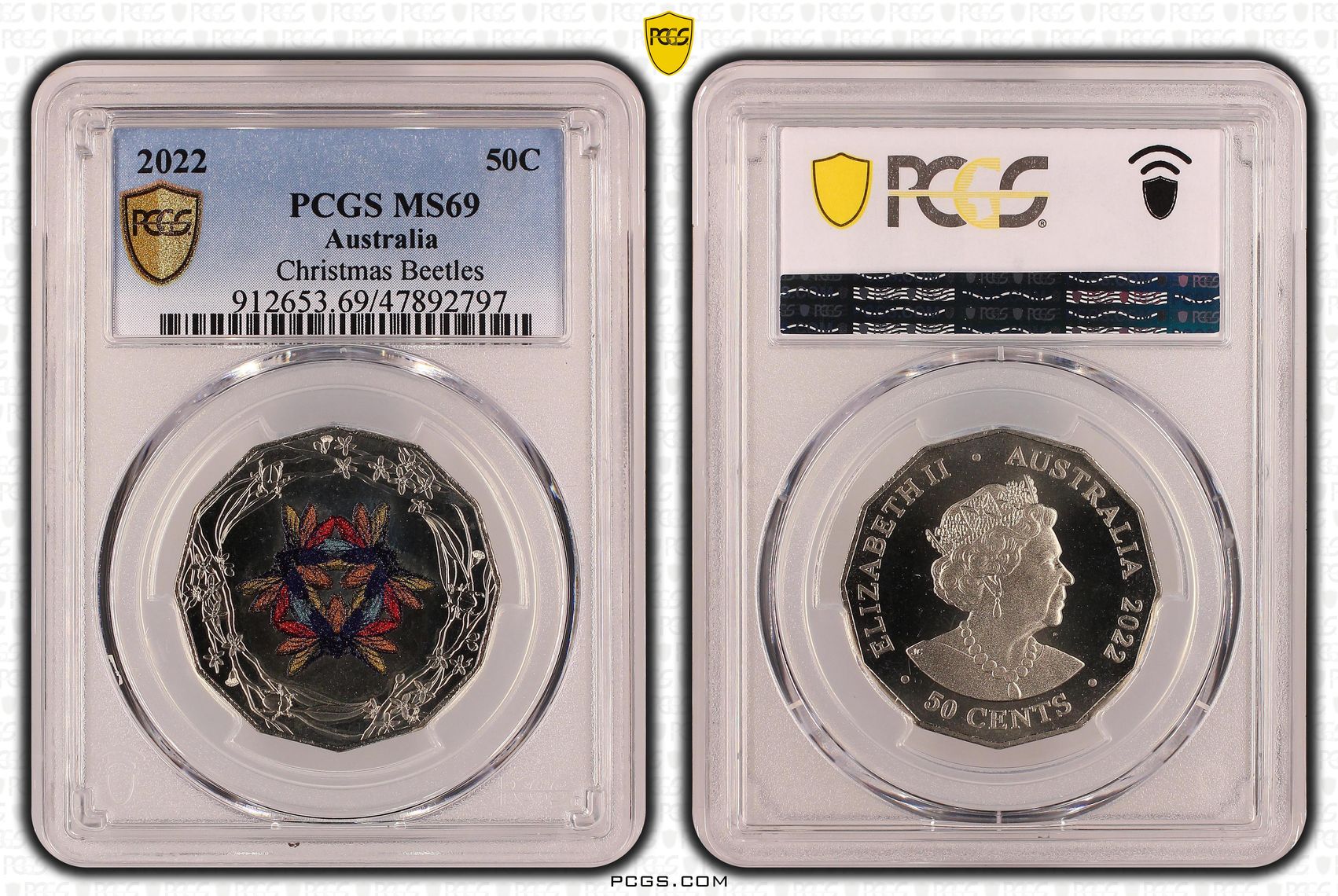 Christmas Beetles Colorized, Fifty Cent, 2022, PCGS MS69