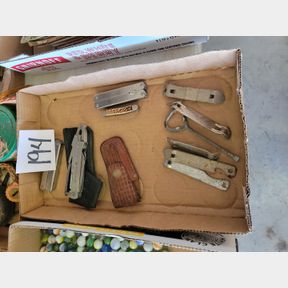 Assorted multi tools, pocket knife and can openers