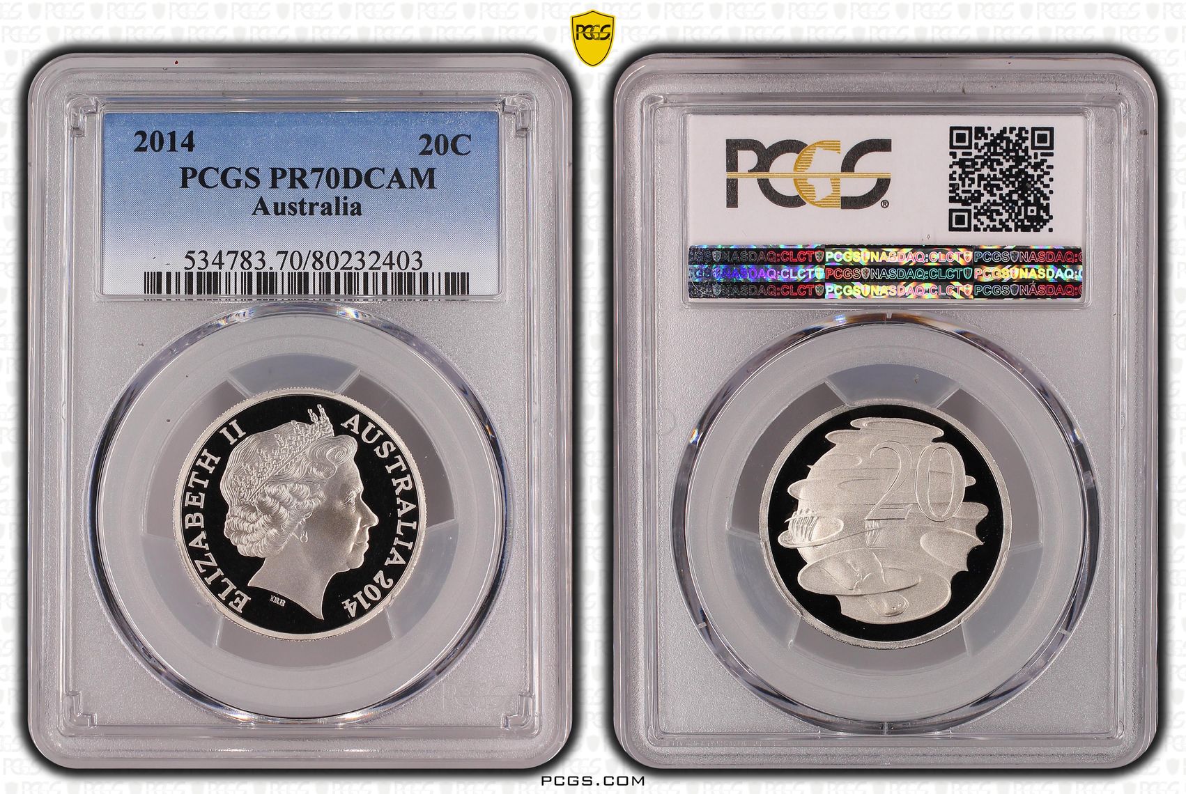 Top pop, Twenty Cent, 2014, PCGS PR70DCAM