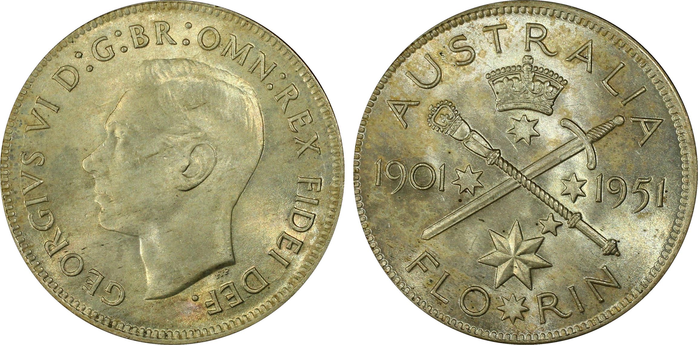 1951(m) Australia Florin Jubilee PCGS - MS64 -535