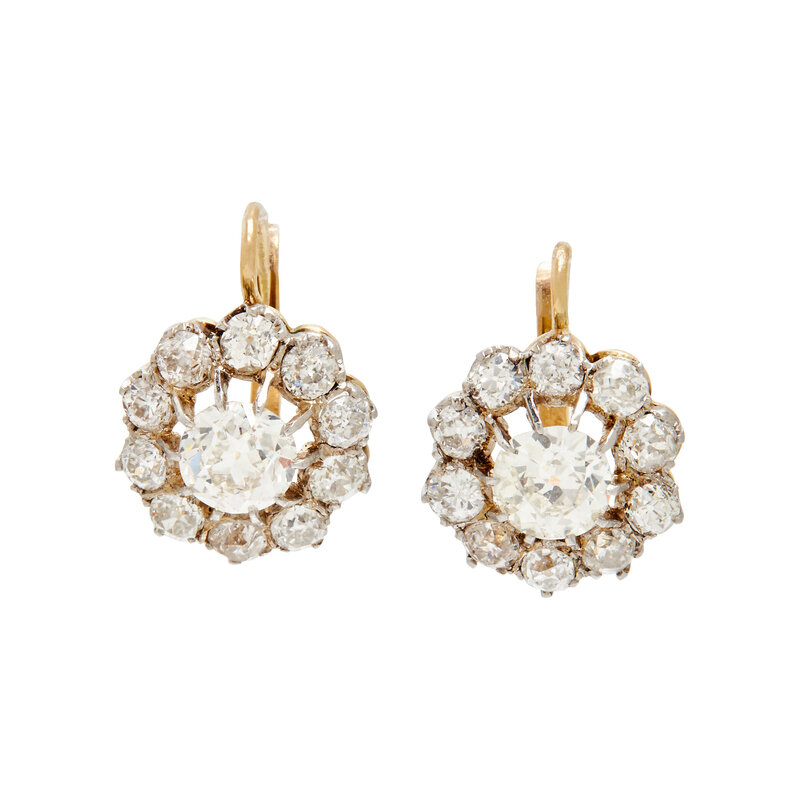ANTIQUE, PLATINUM-TOPPED GOLD AND DIAMOND EARRINGS