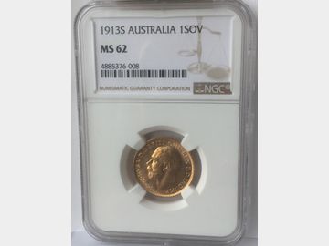 1913 King George V Sydney Mint Gold Sovereign PCGS MS62