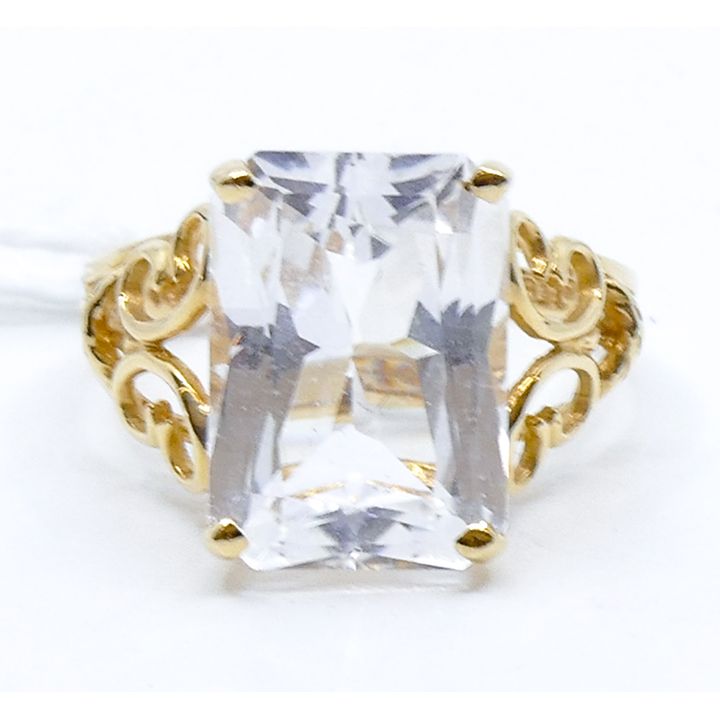 Ladies 14k Clear Stone 14x11mm Ring Size 7 - 4.2 Grams