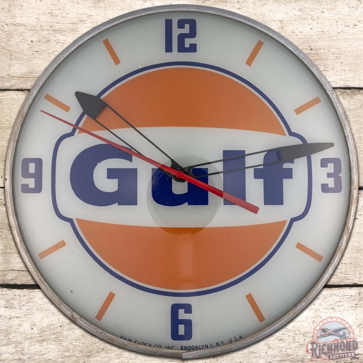 Gulf Service Station 15" PAM Advertising Clock w/ Logo