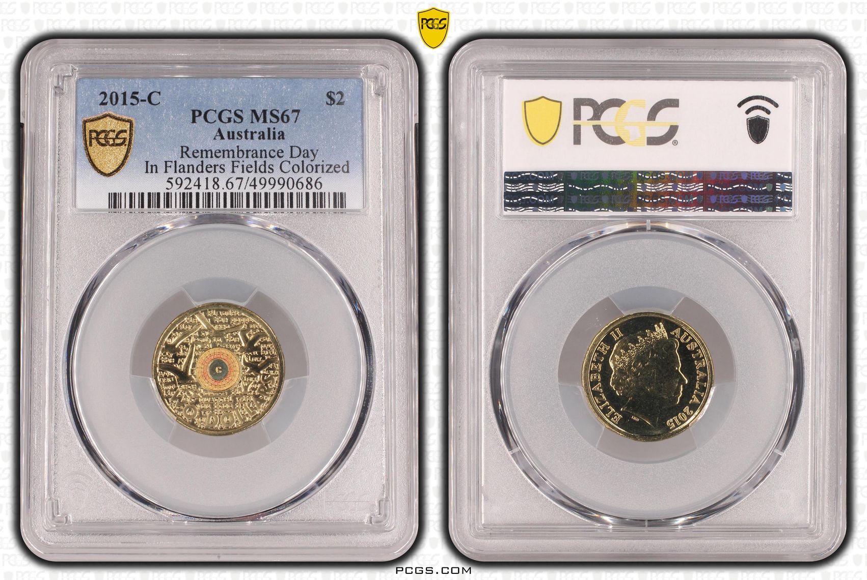390 · Remembrance Day-In Flanders Fields Colorized , Two Dollar, 2015-C, PCGS MS67