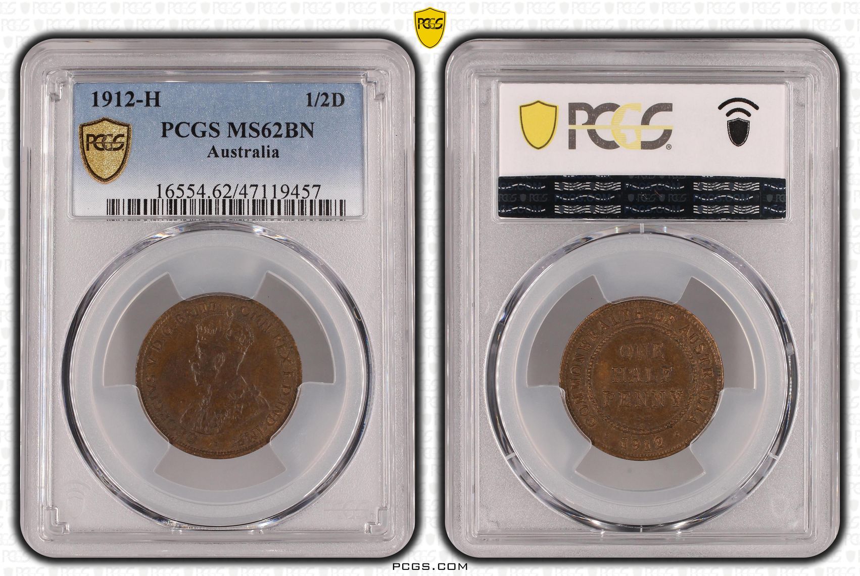 George V, Halfpenny, 1912-H, PCGS MS62BN