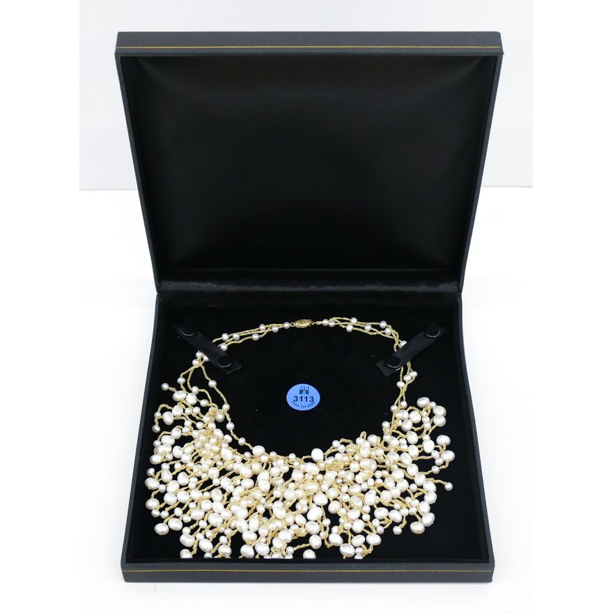 Baroque Real Pearl Bib Necklace with 14k Clasp 18''