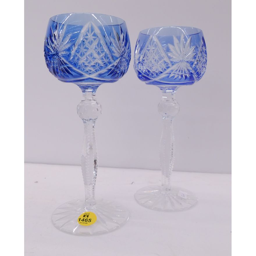 Pair Blue Cut to Clear Tall Stems- 8''