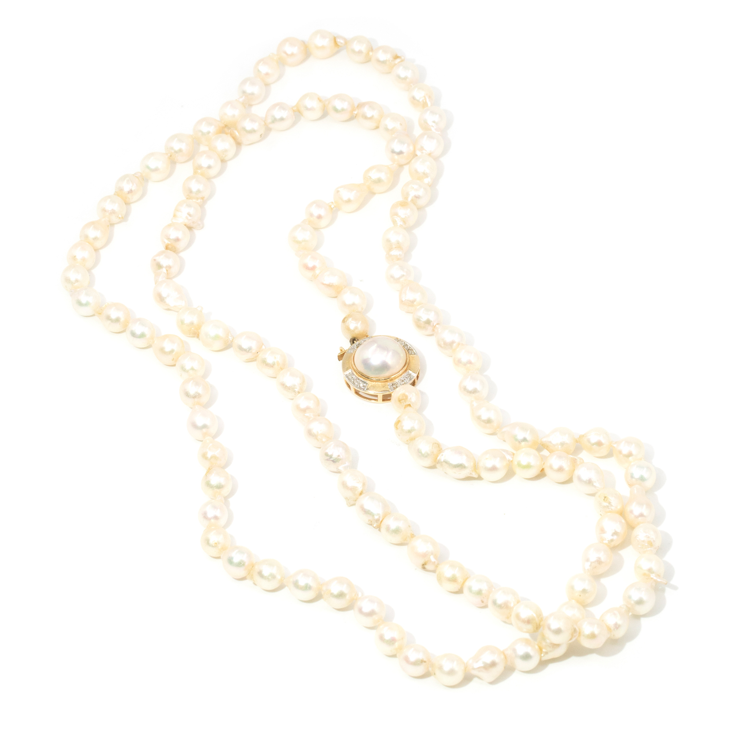 Pearl Strand with Mabe Pearl w/14ct Gold Diamond Clasp
