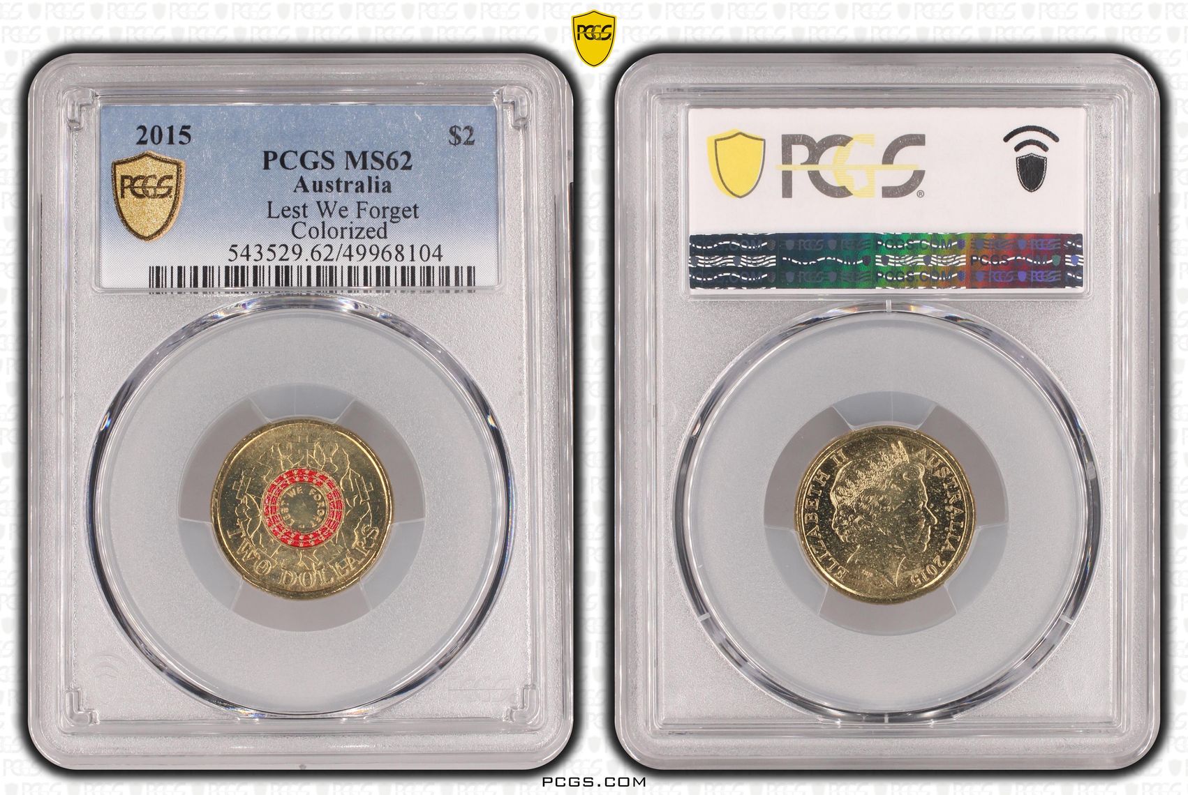 Lest We Forget Colourised, Two Dollar, 2015, PCGS MS62