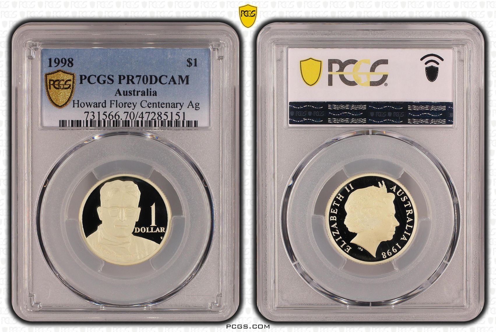 Elizabeth II, Howard Florey Centenary Ag, Pop 17/0, One Dollar, 1998, PCGS PR70DCAM