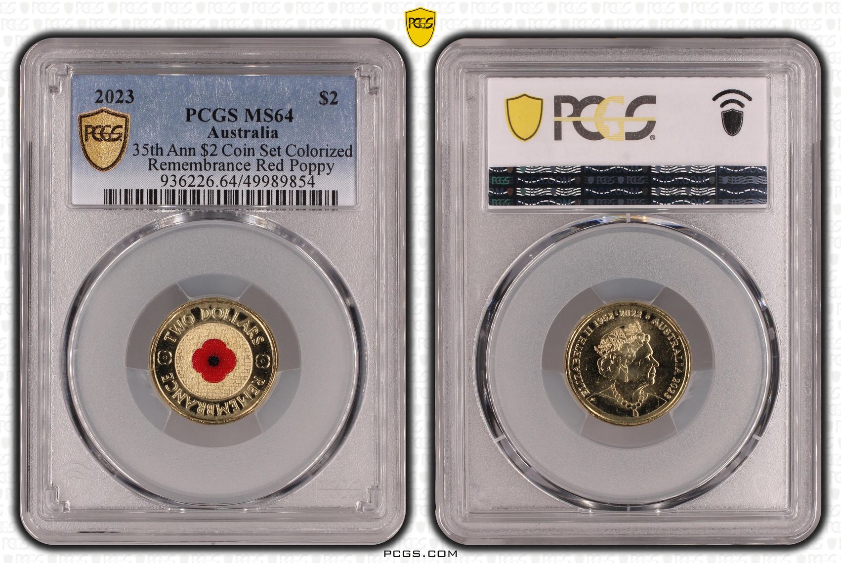 35th Ann $2 Coin Set Colorized Remembrance Red Poppy , Two Dollar, 2023, PCGS MS64