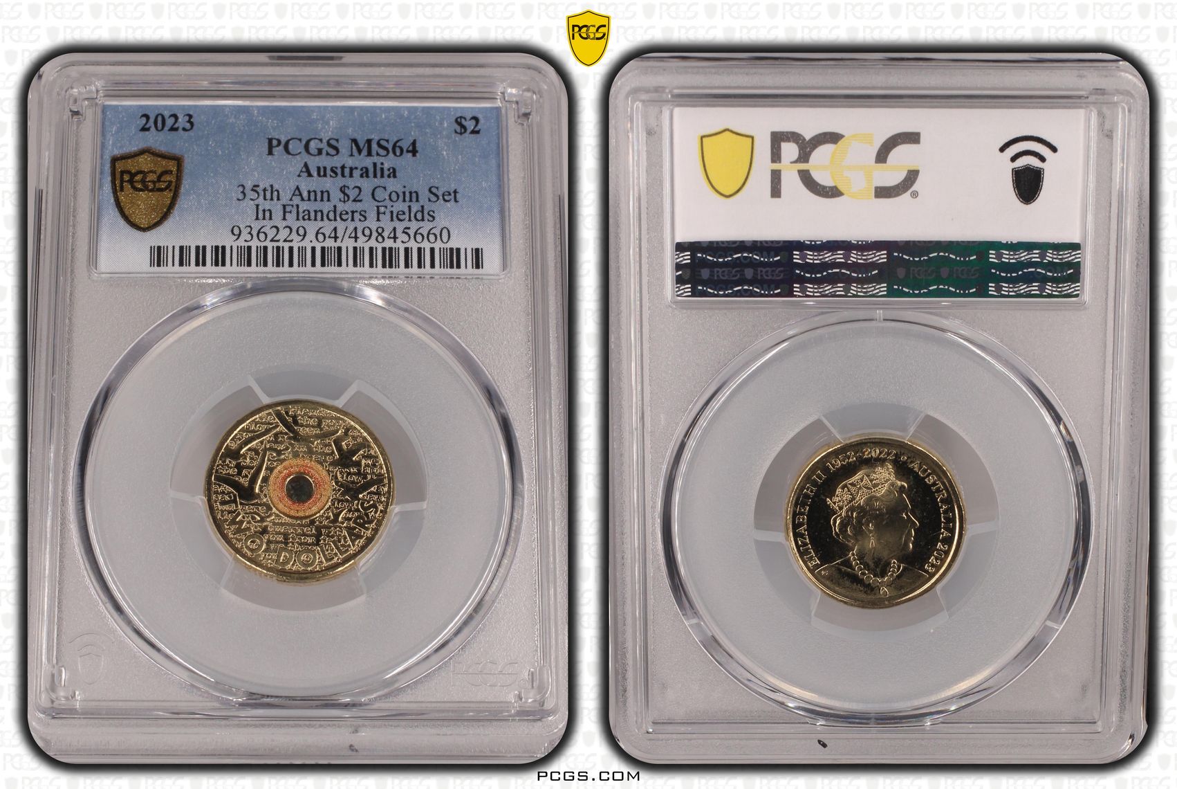 Elizabeth II, 35th Ann $2 Coin Set Colorized In Flanders Fields , Two Dollar, 2023, PCGS MS64
