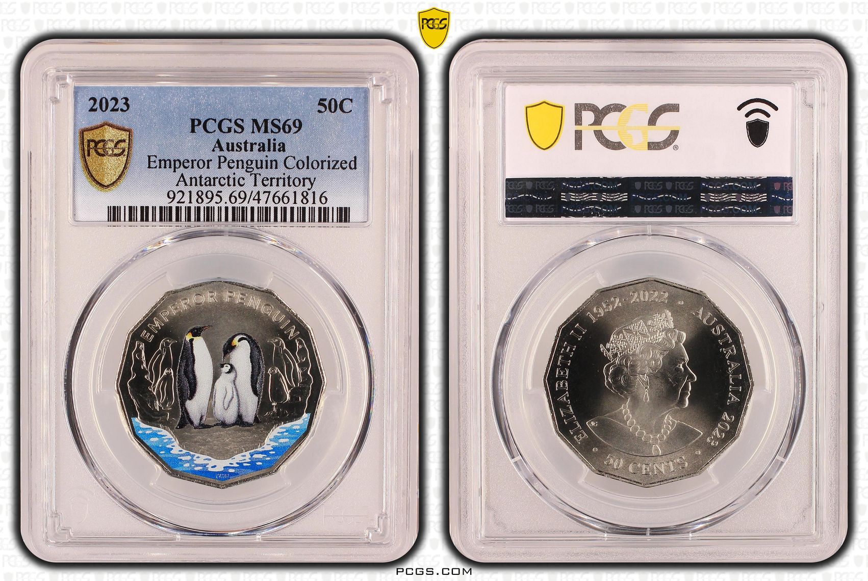 Emperor Penguin Colorized , Fifty Cent, 2023, PCGS MS69