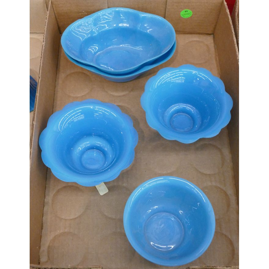Box 5pc Old Chinese Blue Peking Glass Bowls