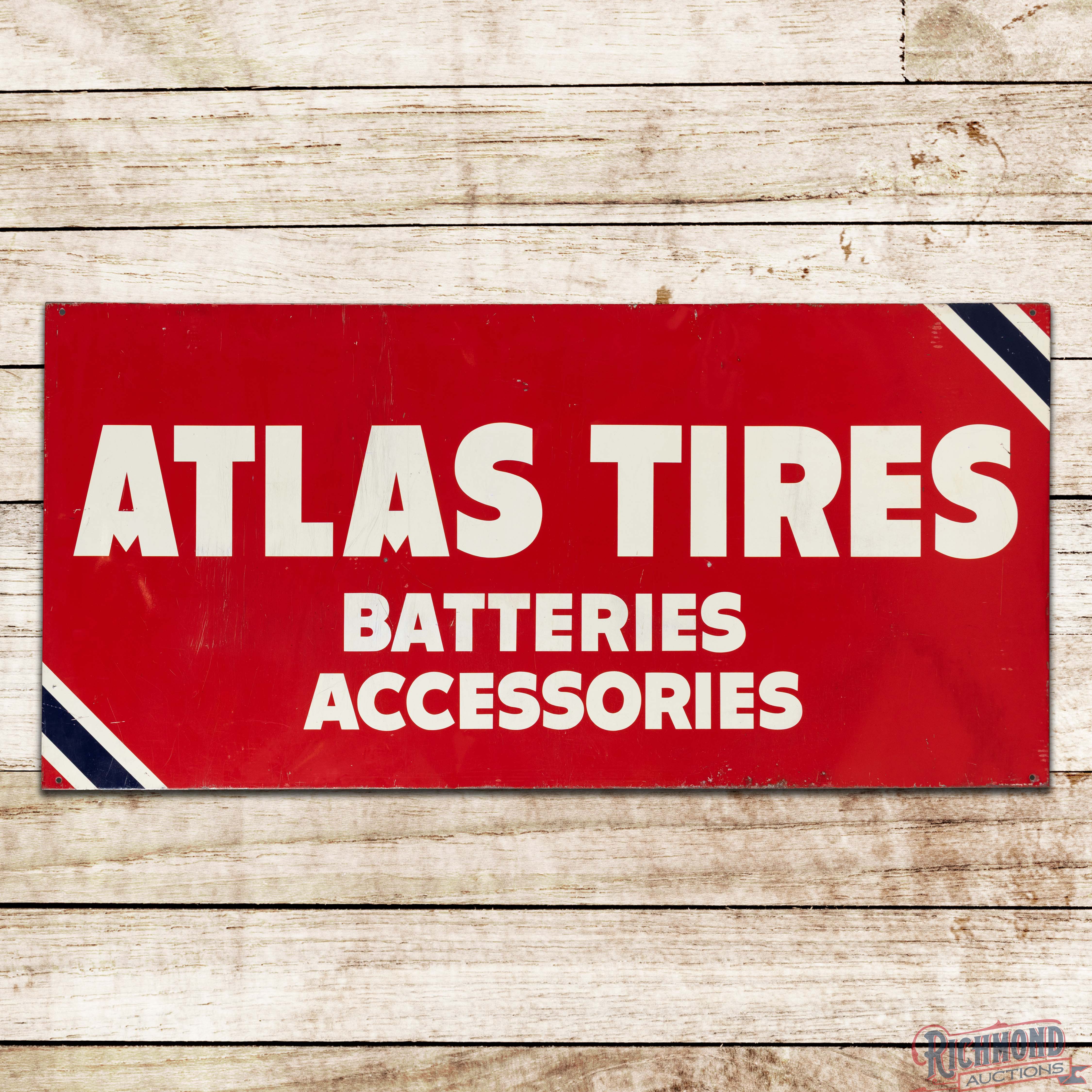 Atlas Tires Batteries Accessories 6' Single Sided Tin Sign | Richmond ...