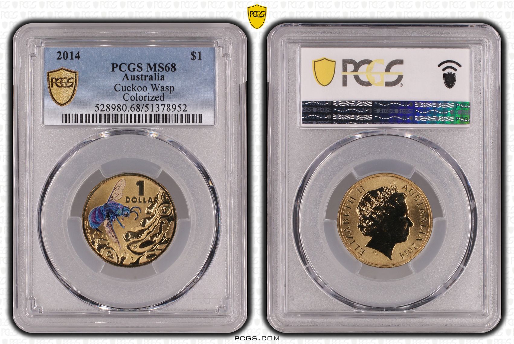 Cuckoo Wasp Colorized, One Dollar, 2014, PCGS MS68