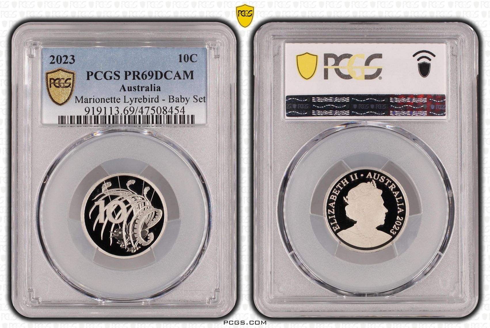 Elizabeth II, Marionette Lyrebird - Baby Set , Ten Cent, 2023, PCGS PR69DCAM