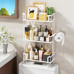 BATHROOM OVER THE TOILET STORAGE SHELF, 3-TIER BATHROOM ORGANIZER SHELVES W UPGRADED ACRYLIC SHELF BOARD, ABOVE TOILET STORAGE RAC