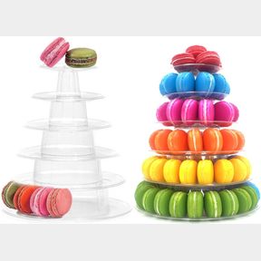GREATSTAR 6 TIERS ROUND MACARON TOWER PVC PLASTIC TRANSPARENT CAKE STAND MACARON DISPLAY RACK FOR BABY SHOWER, BIRTHDAY PARTY, WED