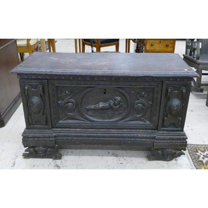 Italian 18th Century Carved Front Cassone Chest- 25x45x19''
