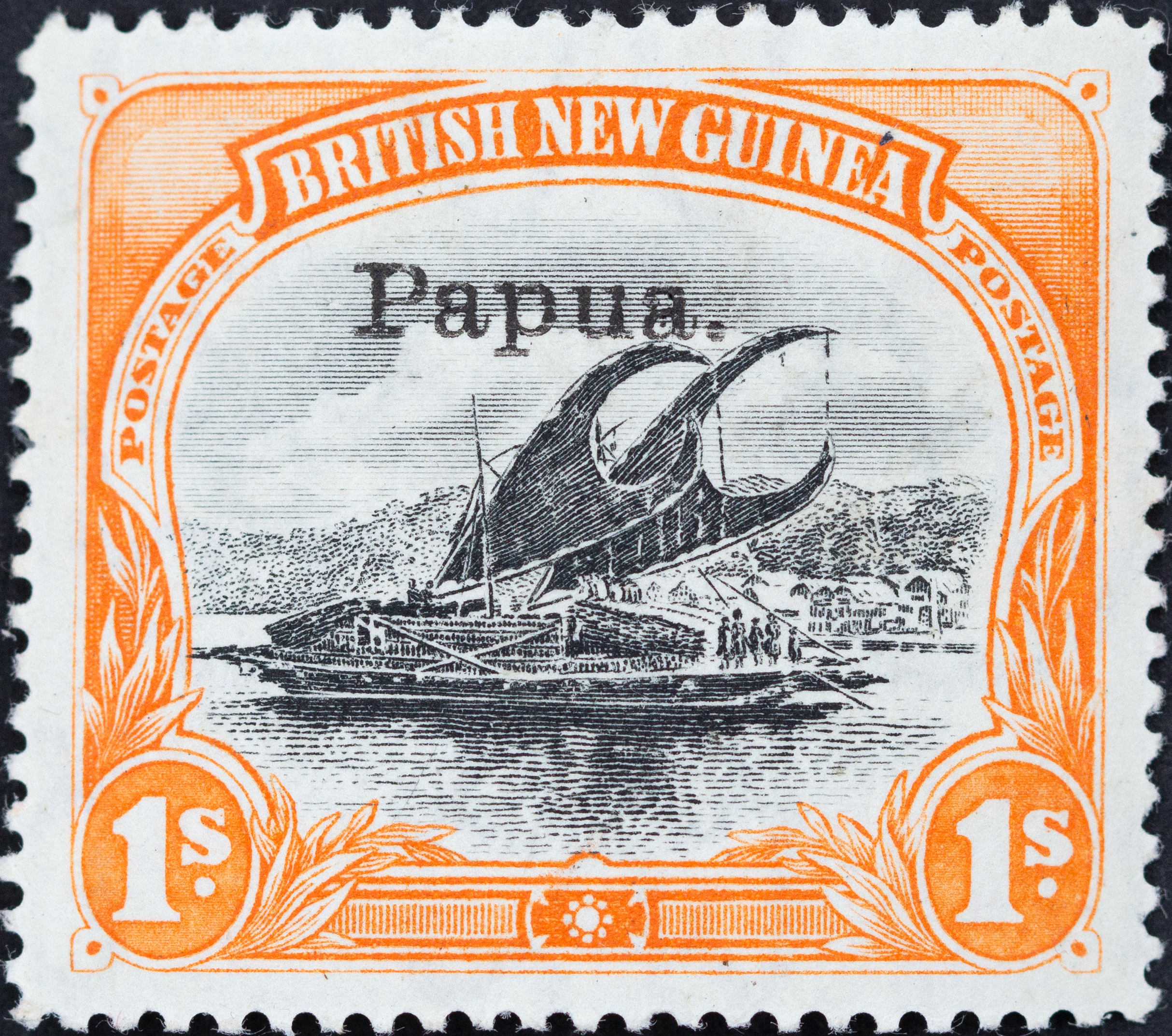 Lakatois, Small Papua Overprint, Shilling, Black & Orange, 1907, MLH