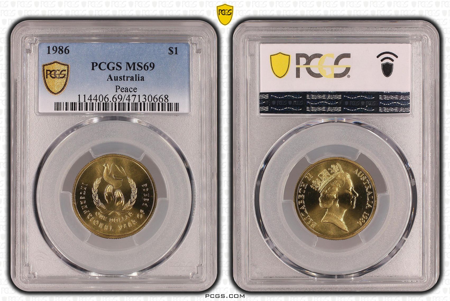 Elizabeth II, Peace, One Dollar, 1986, PCGS MS69