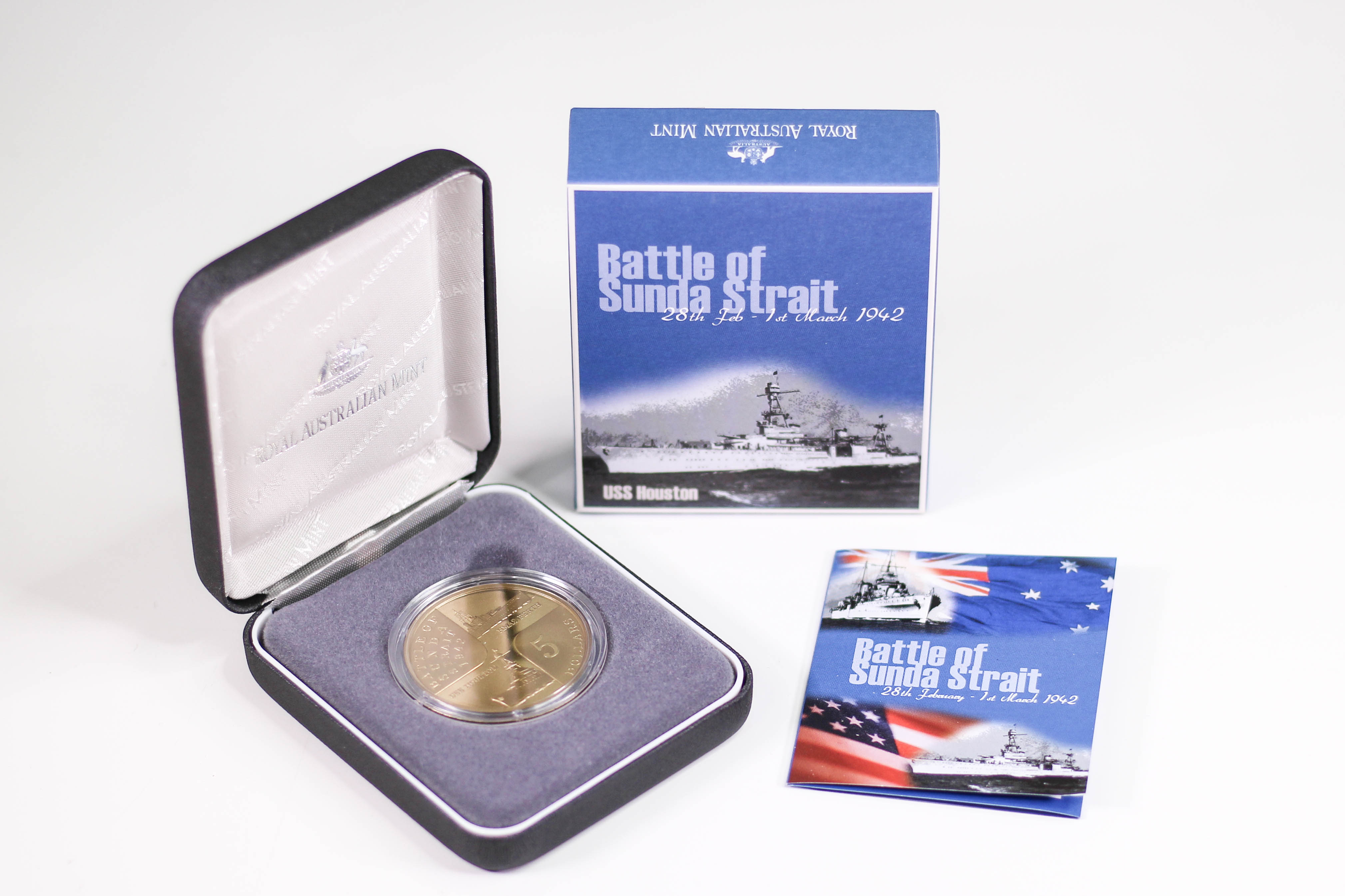2002 Royal Australian Mint $5 HMAS Perth & USS Houston - Box & COA