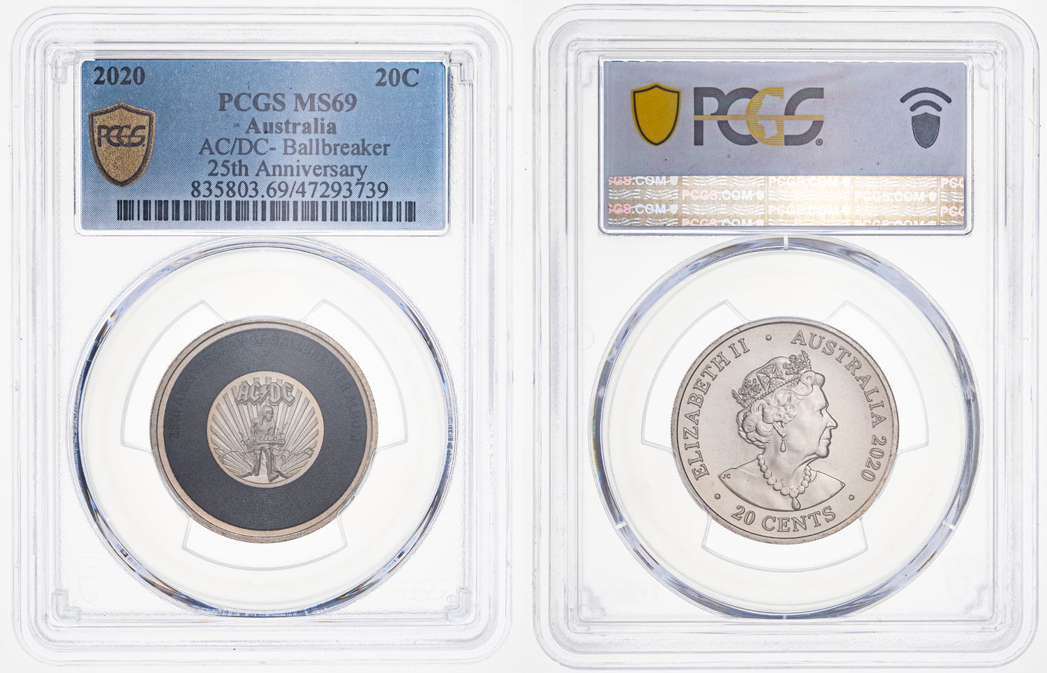 AC/DC- Ballbreaker 25th Anniversary, Twenty Cent, 2020, PCGS MS 69