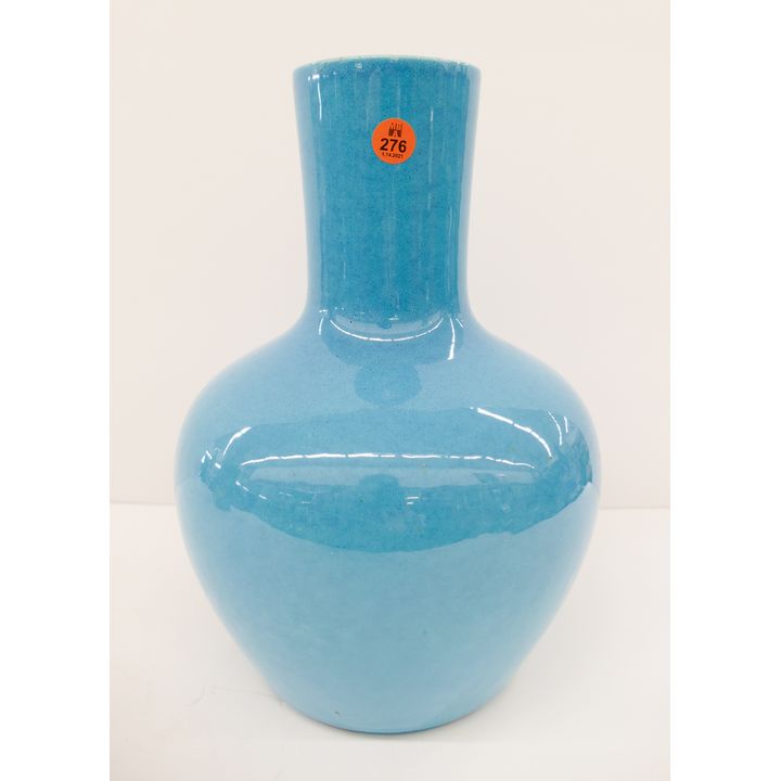 Old Robins Egg Blue Glazed Bottle Vase- 12''
