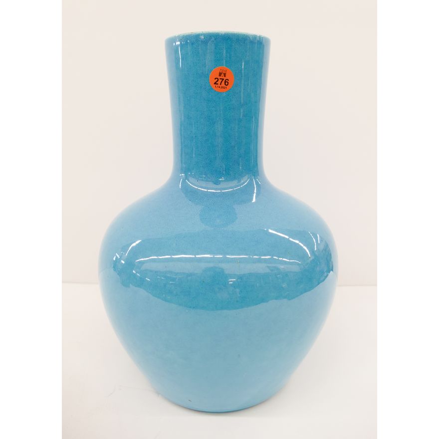 Old Robins Egg Blue Glazed Bottle Vase- 12''