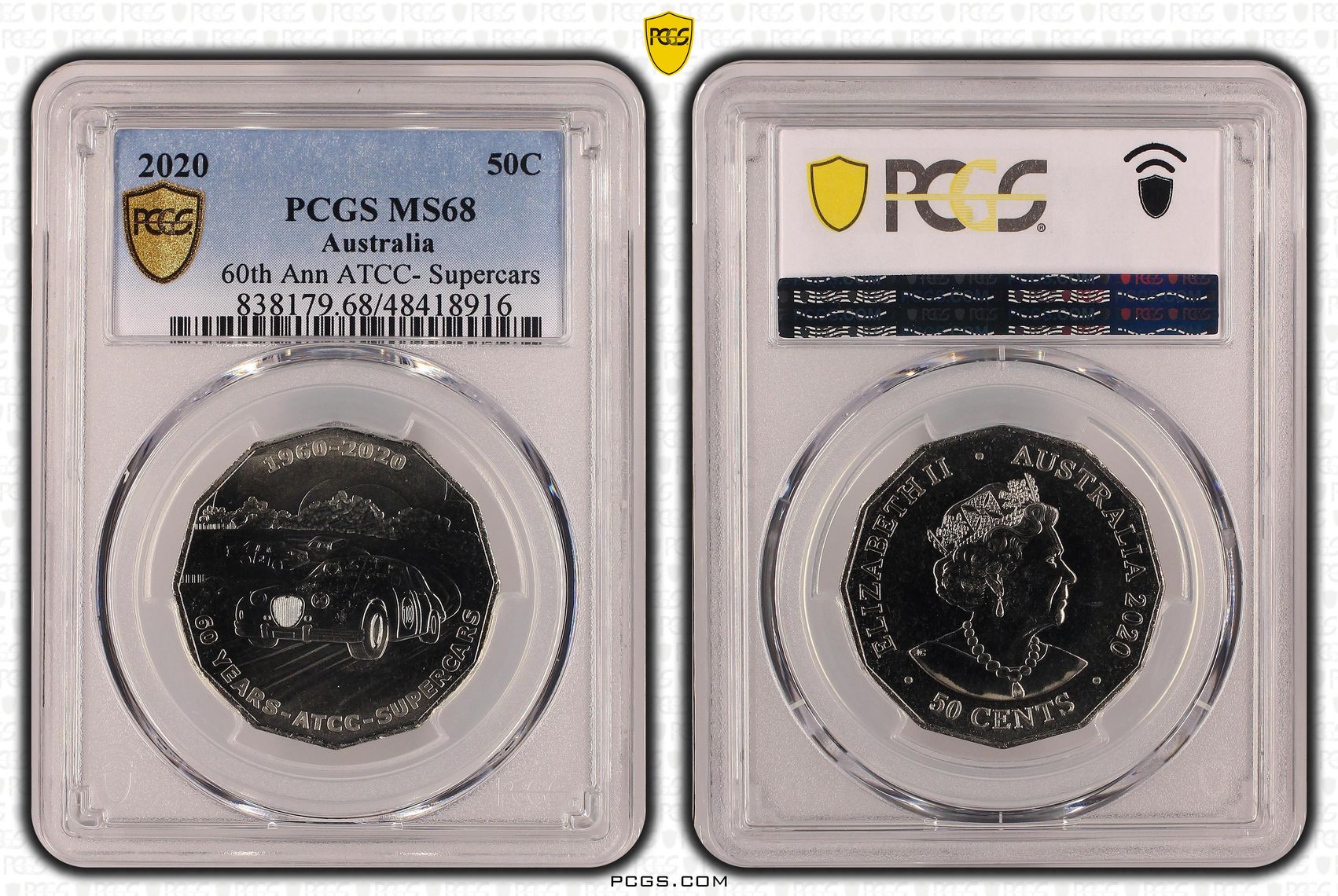 60th Ann ATCC- Supercars , Fifty Cent, 2020, PCGS MS68