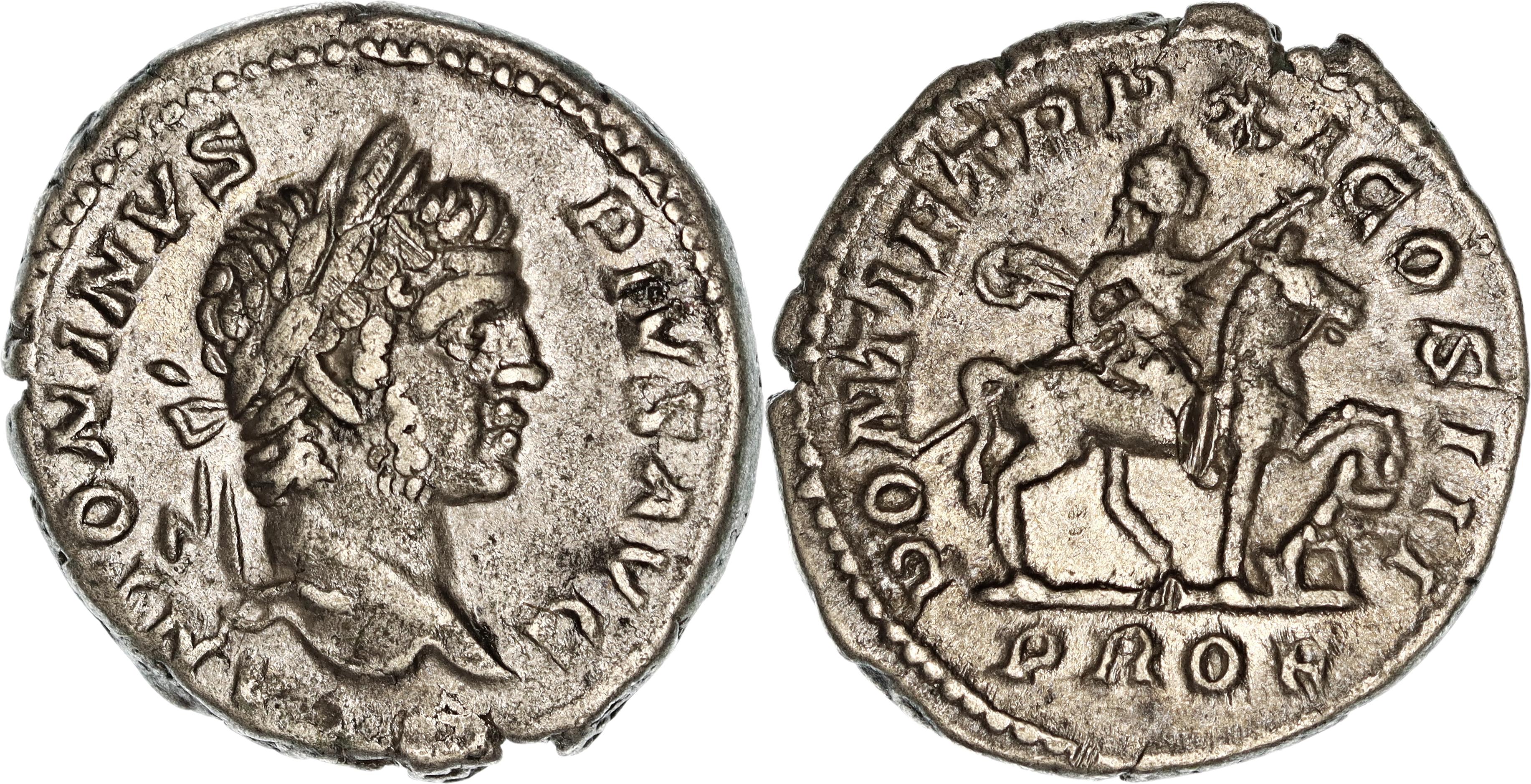 Roman Empire, Caracalla, Silver Denarius, 208 AD, nVF