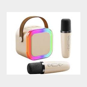 Karaoke Speaker with Dual Mics Bluetooth RGB Lights - Beige -Bar 9902159222450- 51745/22848 AS B1 (S9)