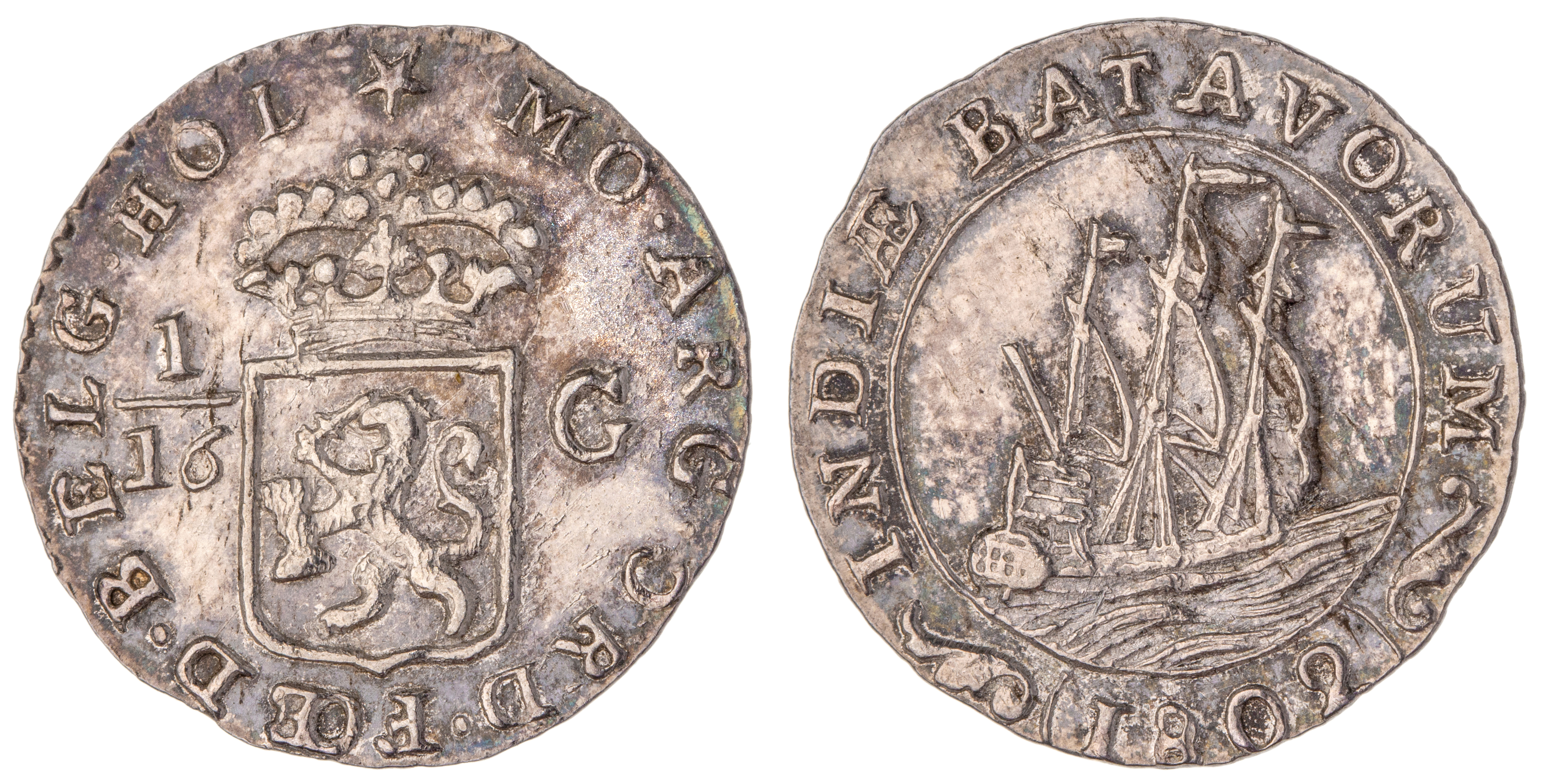 Netherlands East Indies, Batavian Republic, 1/16 Gulden, 1802, UNC