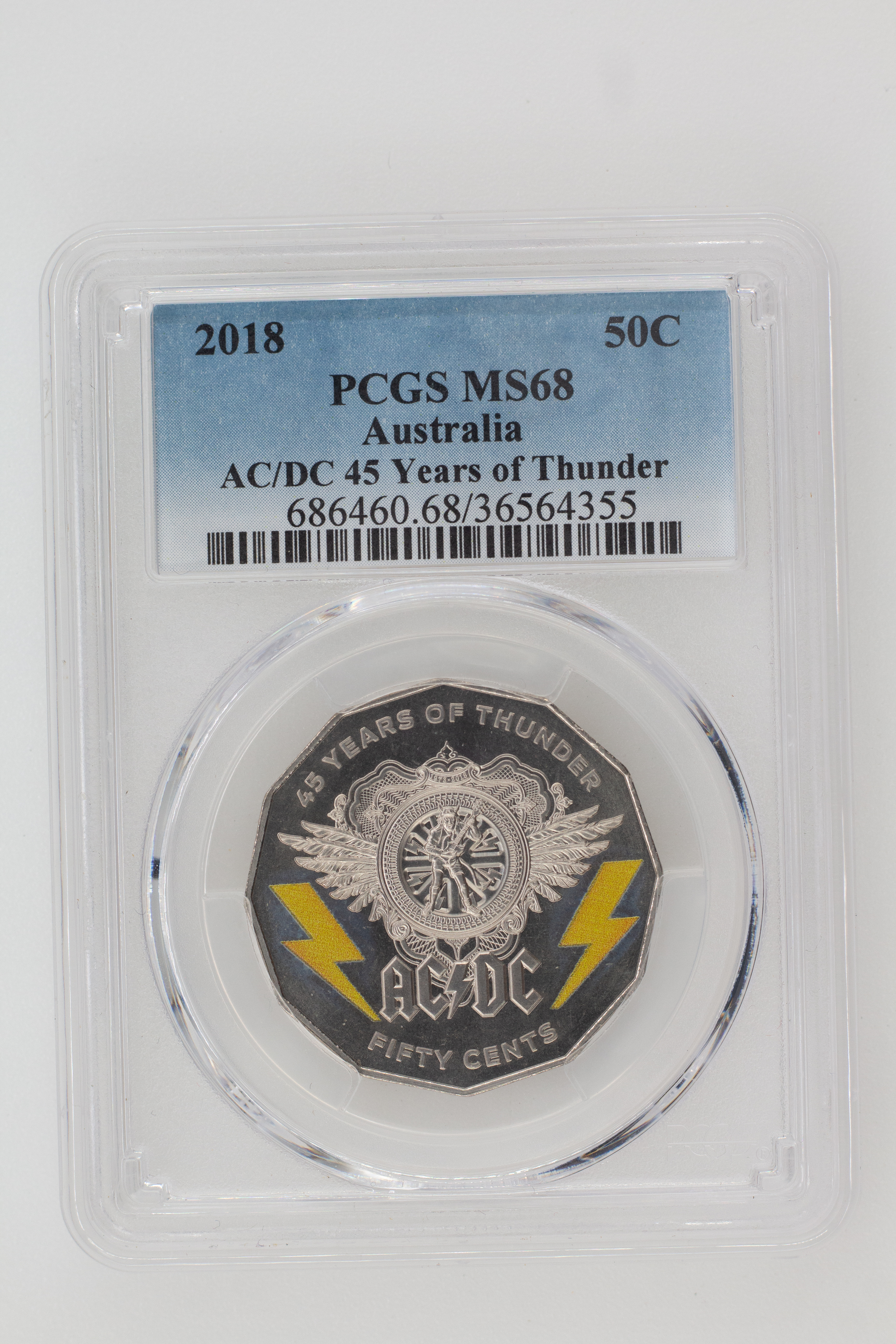 2018 Australia Fifty Cent, 50c AC/DC 45 Years of Thunder PCGS - MS68 -355