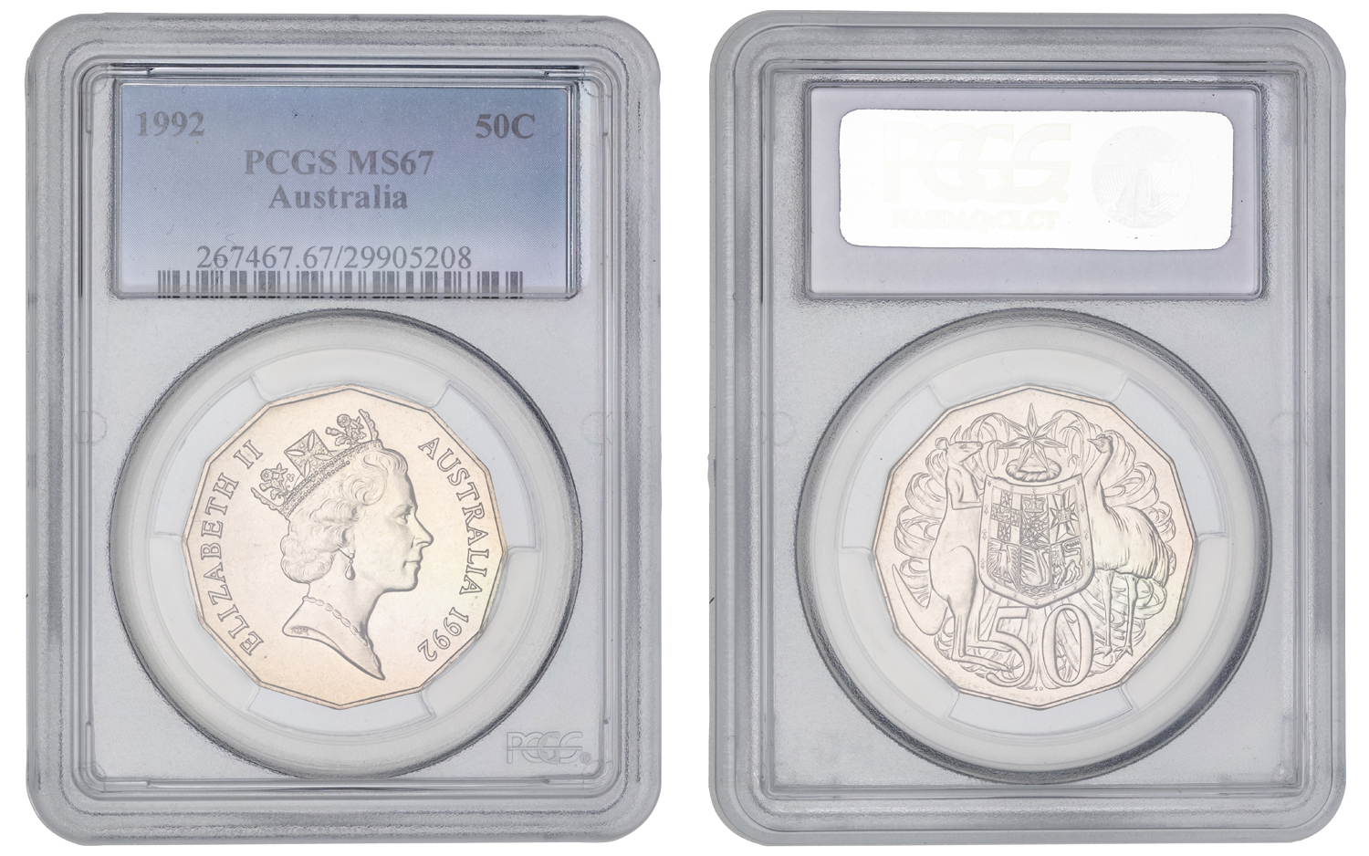 Elizabeth II, Fifty Cent, 1992, PCGS MS67