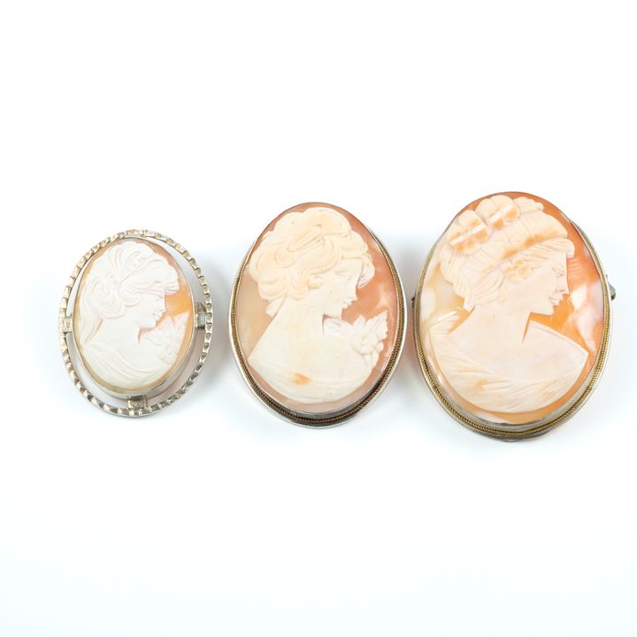 Three Vintage Silver Cameo Pendants/Brooches,