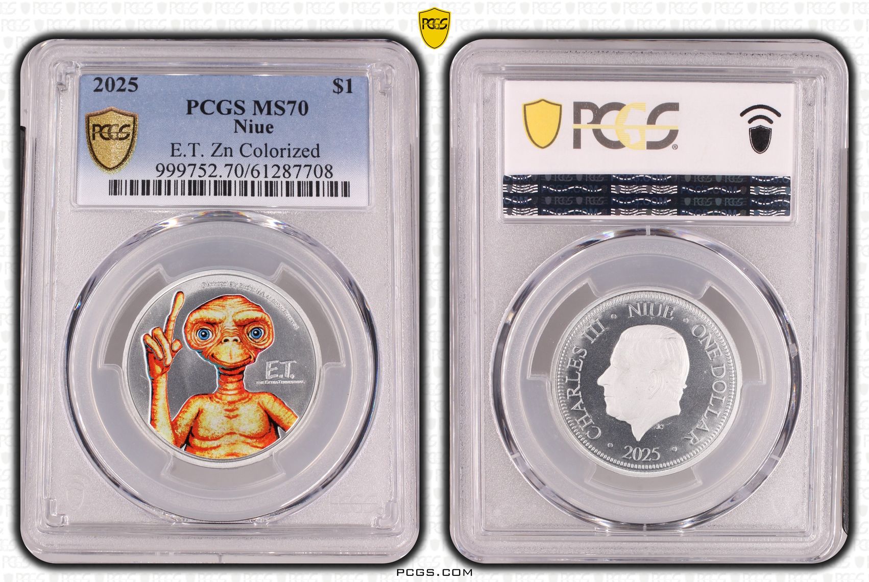 Niue, E.T. Zn Colourised, POP 10/0, One Dollar, 2025, PCGS MS70