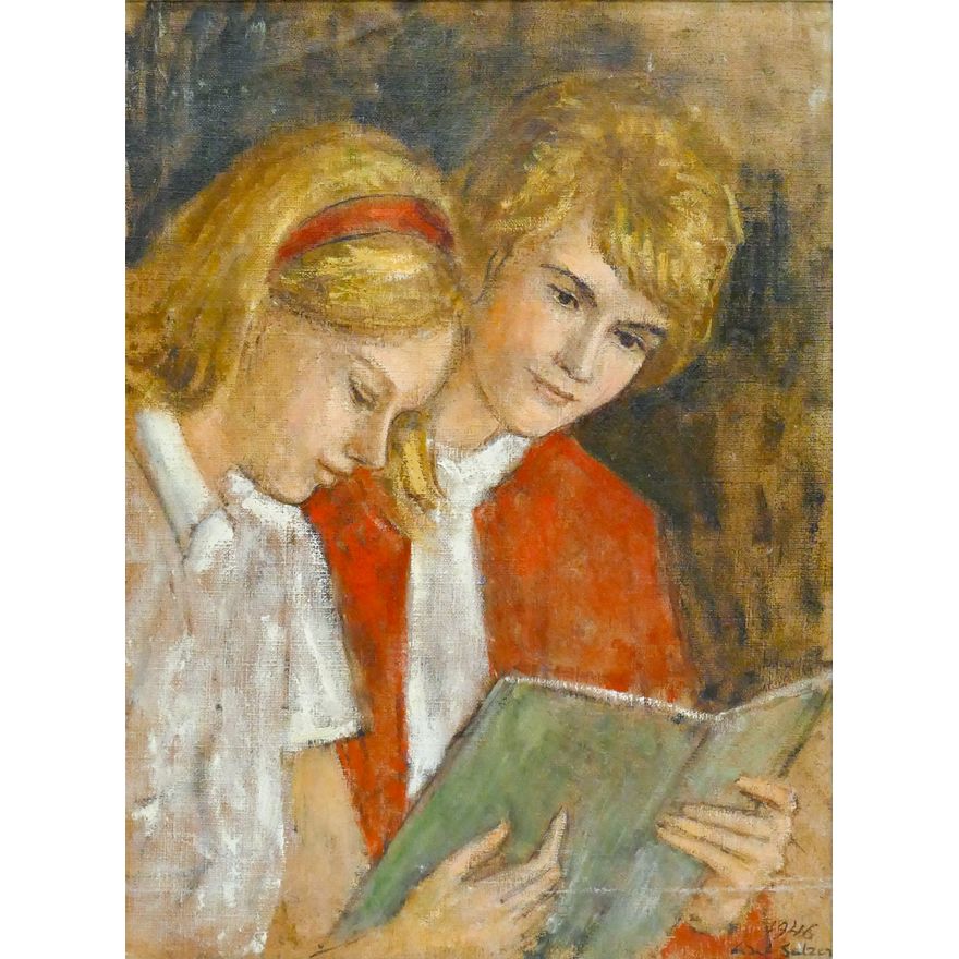 Lisel Salzer ''Girls Reading'' 1946 Oil on Canvas