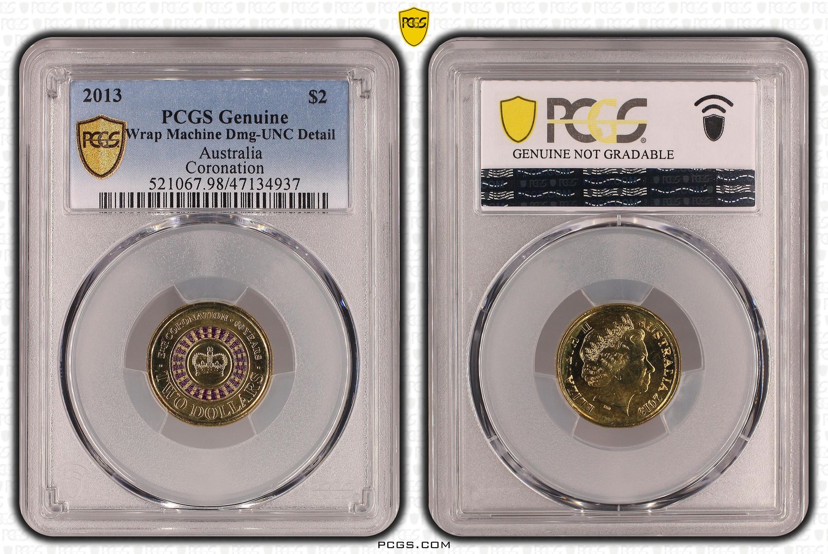 Coronation Colorized, Two Dollar, 2013, PCGS Genuine - UNC Details (98 - Damage)