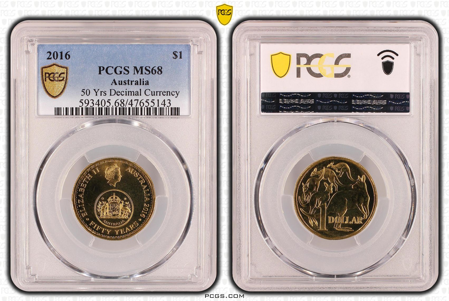 382 · Elizabeth II, 50 Yrs Decimal Currency, One Dollar, 2016, PCGS MS68