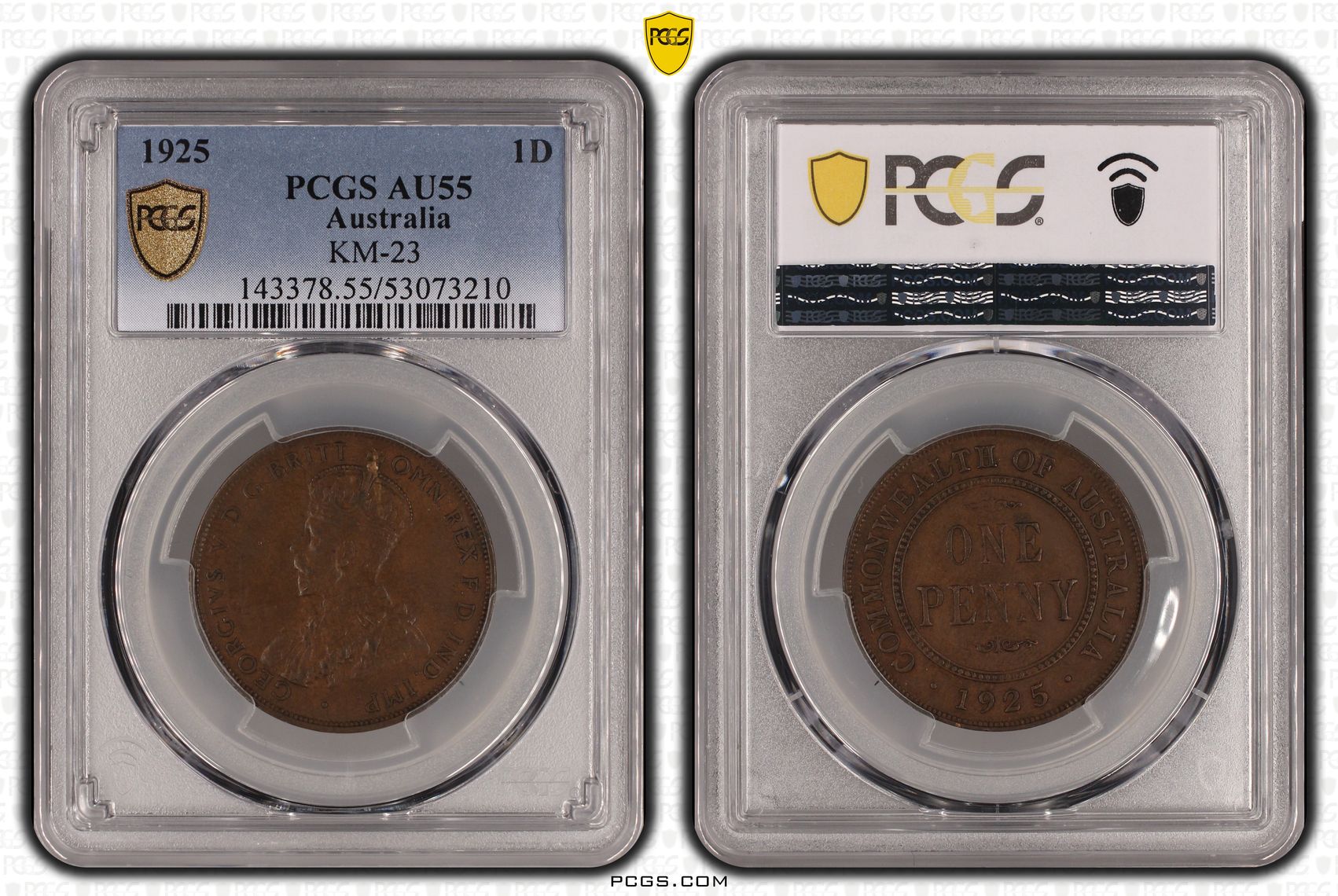 George V, Penny, 1925, PCGS AU55