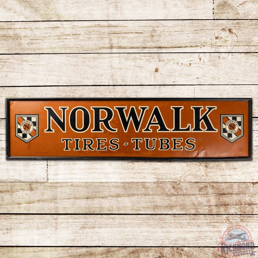 Early Norwalk Tires Tubes SS Tin Sign w/ Logo & Wooden Frame